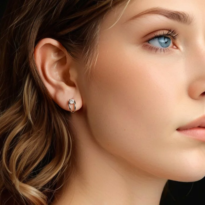 (image pour) Boucles d'oreilles à clous Moissanite en argent 925 plaquées platine avec certif - Afficher 7