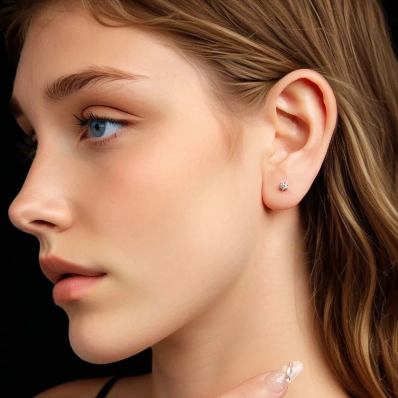 (image pour) Boucles d'oreilles à tenons Pandora Style 6 griffes en Moissanite avec placage p - Afficher 8