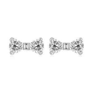 (image pour) Pandora Style S925 Argent Sterling Boucle de Nœud Papillon Studs en Zircon Cubique avec Placage Platine - BSE1193
