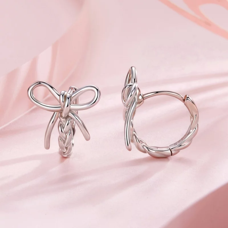 (image pour) Pandora Style S925 Argent Sterling Boucle Tressée Stud Earrings avec Placage Pla - Afficher 2