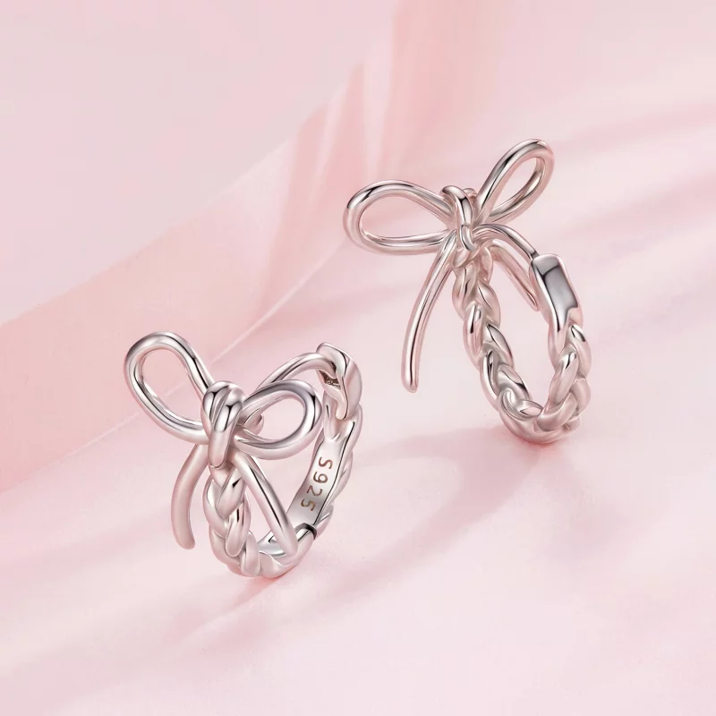 (image pour) Pandora Style S925 Argent Sterling Boucle Tressée Stud Earrings avec Placage Pla - Afficher 3