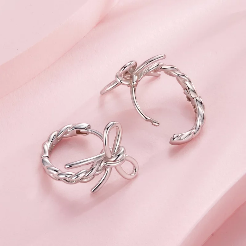 (image pour) Pandora Style S925 Argent Sterling Boucle Tressée Stud Earrings avec Placage Pla - Afficher 4