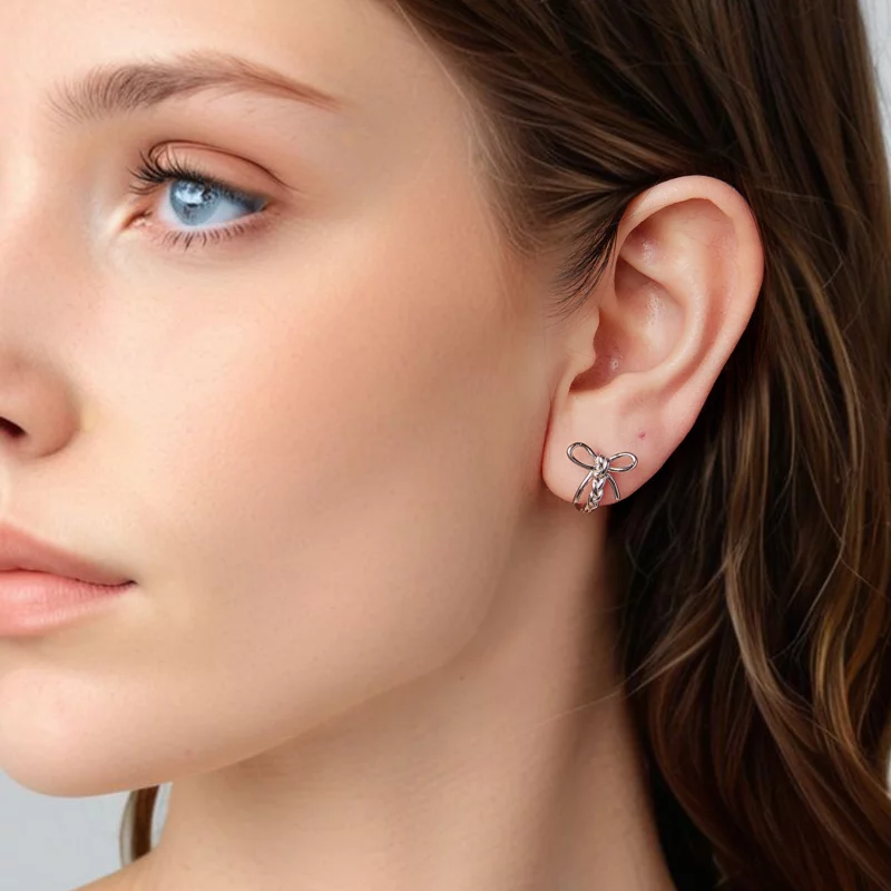 (image pour) Pandora Style S925 Argent Sterling Boucle Tressée Stud Earrings avec Placage Pla - Afficher 8