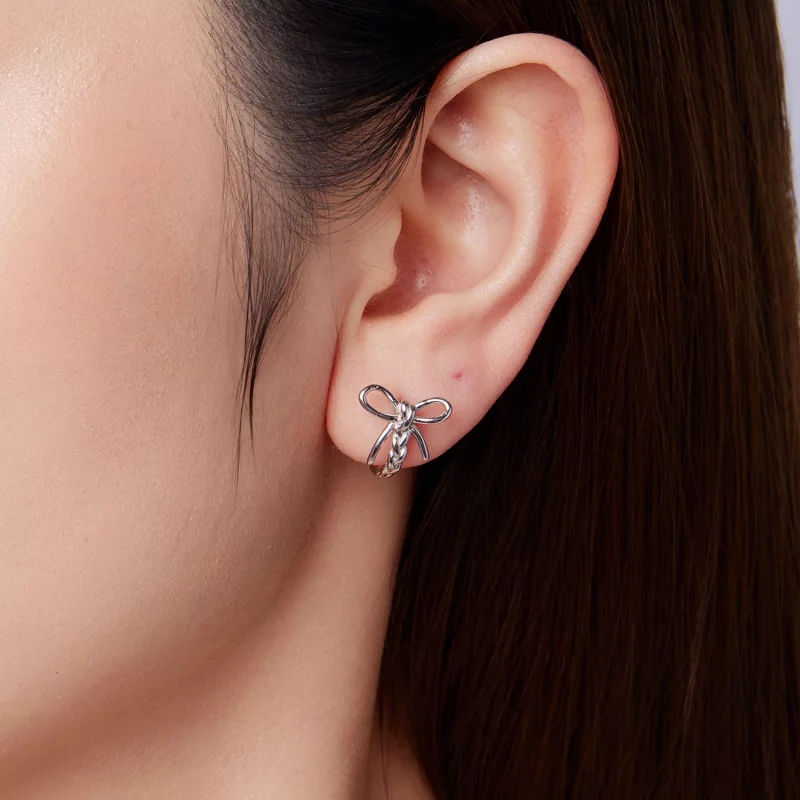 (image pour) Pandora Style S925 Argent Sterling Boucle Tressée Stud Earrings avec Placage Pla - Afficher 9
