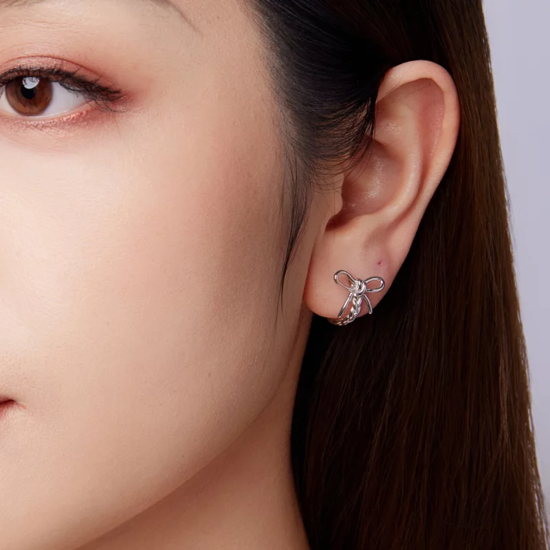 (image pour) Pandora Style S925 Argent Sterling Boucle Tressée Stud Earrings avec Placage Pla - Afficher 10