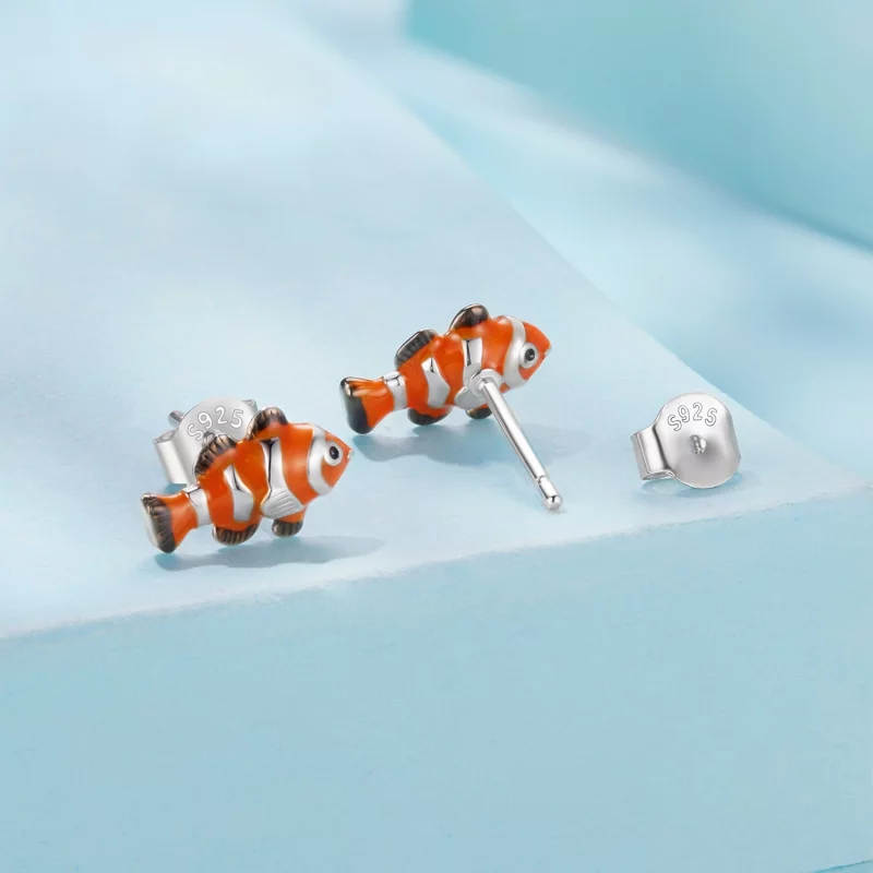 (image pour) Pandora Style Boucles d'oreilles à clous Poisson-clown en argent 925 plaqué plat - Afficher 2