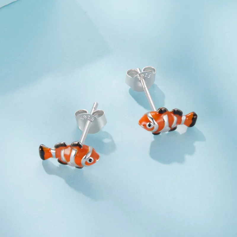 (image pour) Pandora Style Boucles d'oreilles à clous Poisson-clown en argent 925 plaqué plat - Afficher 3