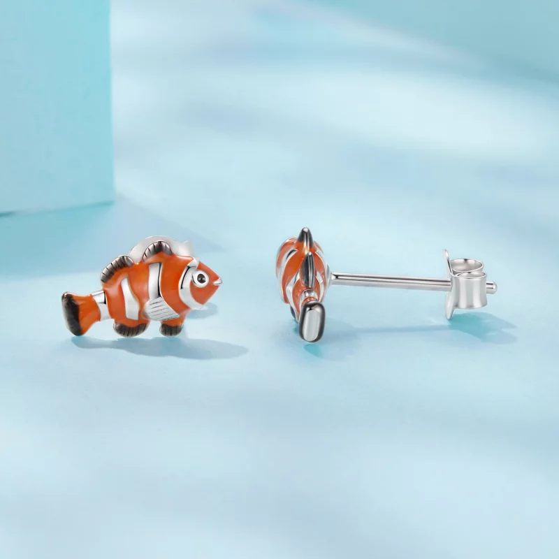 (image pour) Pandora Style Boucles d'oreilles à clous Poisson-clown en argent 925 plaqué plat - Afficher 4
