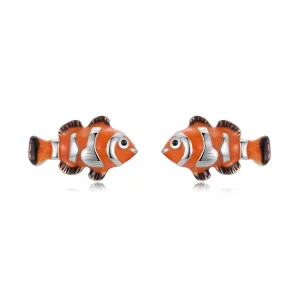 (image pour) Pandora Style Boucles d'oreilles à clous Poisson-clown en argent 925 plaqué platine avec émail - SCE1918