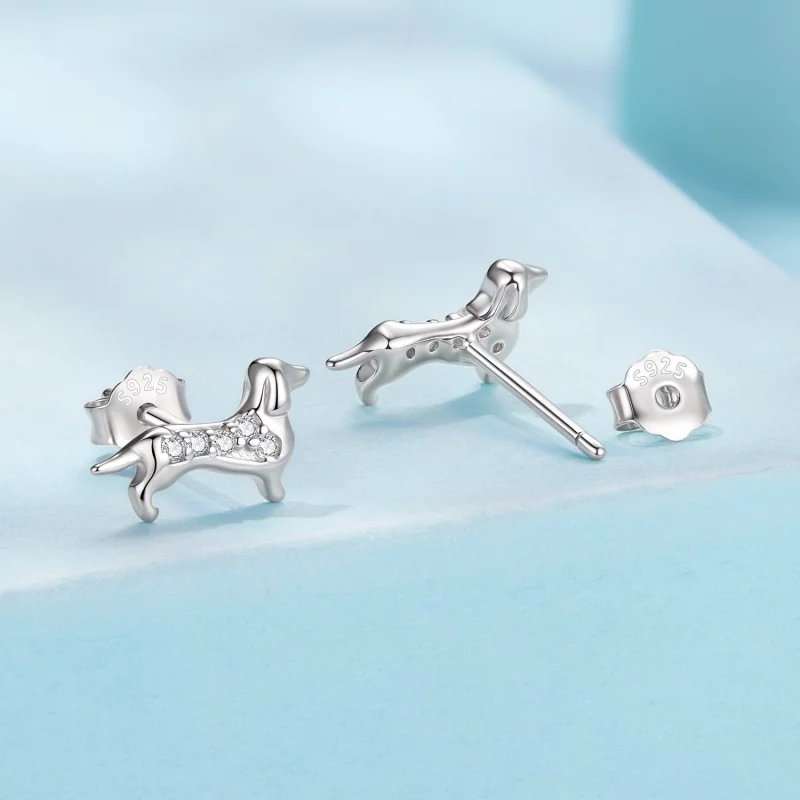 (image pour) Boucles d'oreilles à clou Dachshund en argent sterling Pandora avec zirconium et - Afficher 2