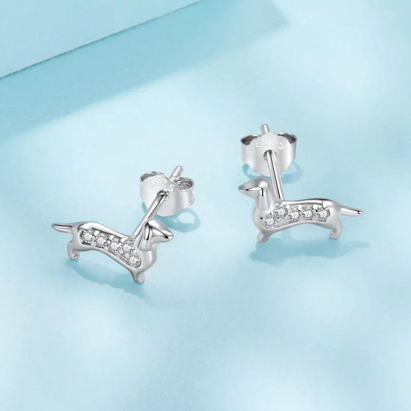 (image pour) Boucles d'oreilles à clou Dachshund en argent sterling Pandora avec zirconium et - Afficher 3