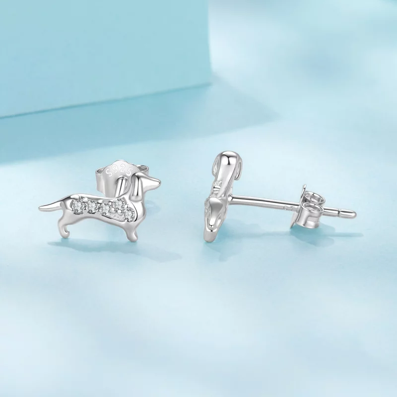 (image pour) Boucles d'oreilles à clou Dachshund en argent sterling Pandora avec zirconium et - Afficher 4