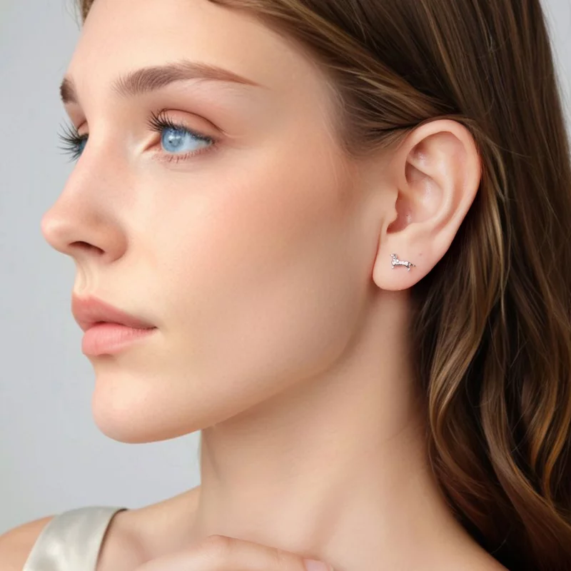 (image pour) Boucles d'oreilles à clou Dachshund en argent sterling Pandora avec zirconium et - Afficher 8