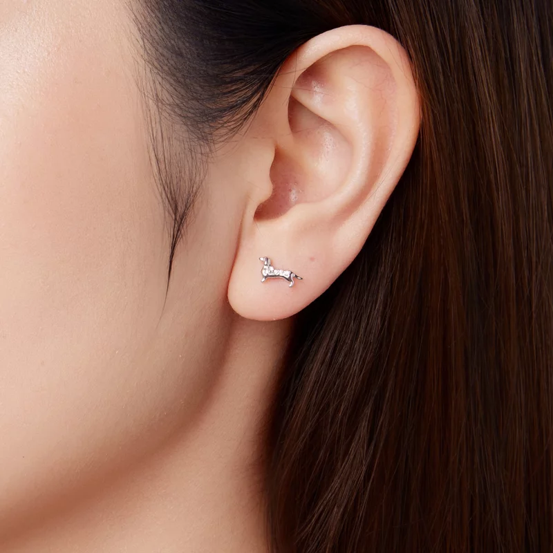 (image pour) Boucles d'oreilles à clou Dachshund en argent sterling Pandora avec zirconium et - Afficher 10