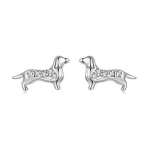 (image pour) Boucles d'oreilles à clou Dachshund en argent sterling Pandora avec zirconium et placage platine - SCE1892