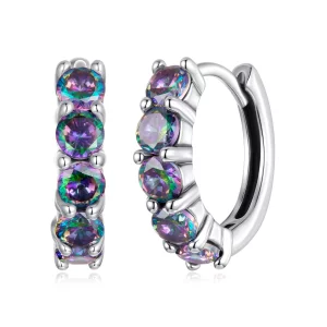 (image pour) Boucles d'oreilles Huggie en argent 925 Pandora serties de zirconias arc-en-ciel avec finition oxydée - BSE1206