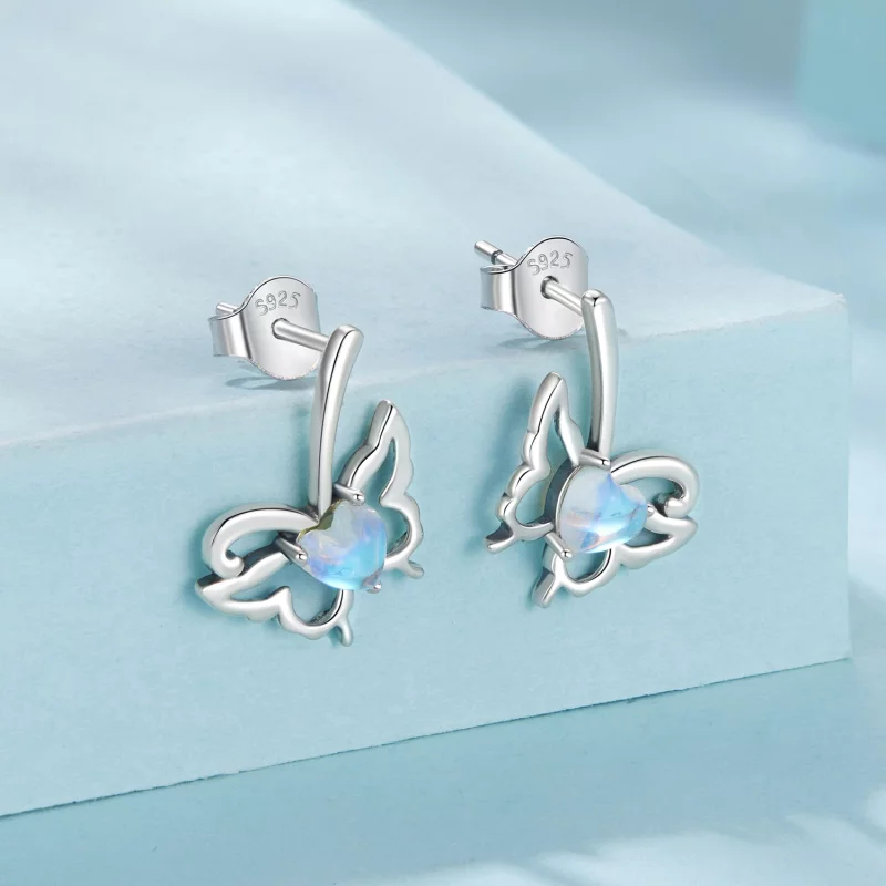 (image pour) Pandora Style Boucles d'oreilles à clous Papillon en argent 925 oxydé avec Pierr - Afficher 2