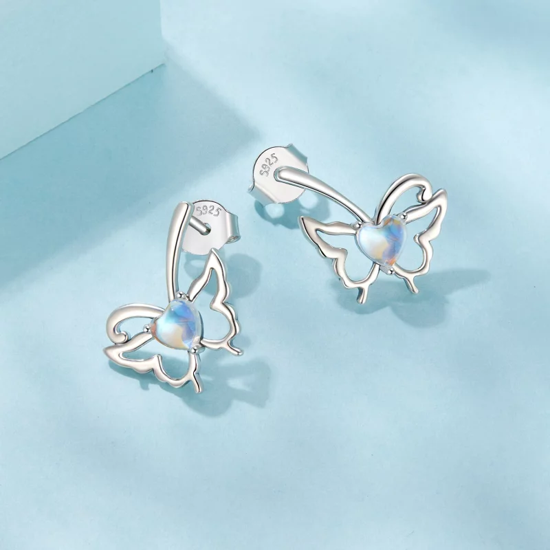 (image pour) Pandora Style Boucles d'oreilles à clous Papillon en argent 925 oxydé avec Pierr - Afficher 3