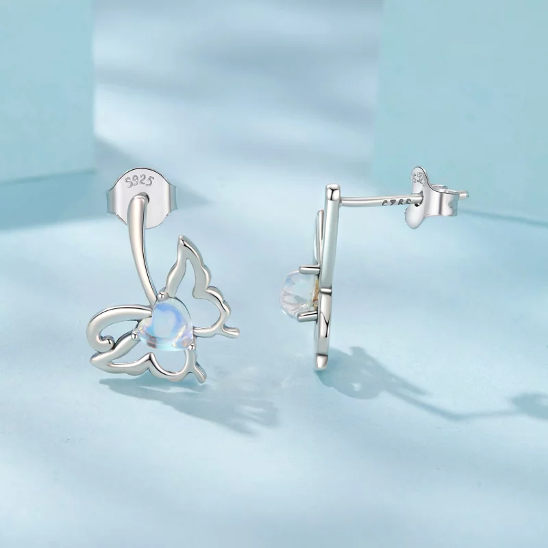 (image pour) Pandora Style Boucles d'oreilles à clous Papillon en argent 925 oxydé avec Pierr - Afficher 4
