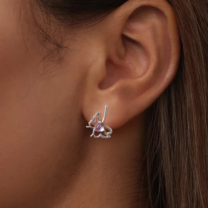 (image pour) Pandora Style Boucles d'oreilles à clous Papillon en argent 925 oxydé avec Pierr - Afficher 5