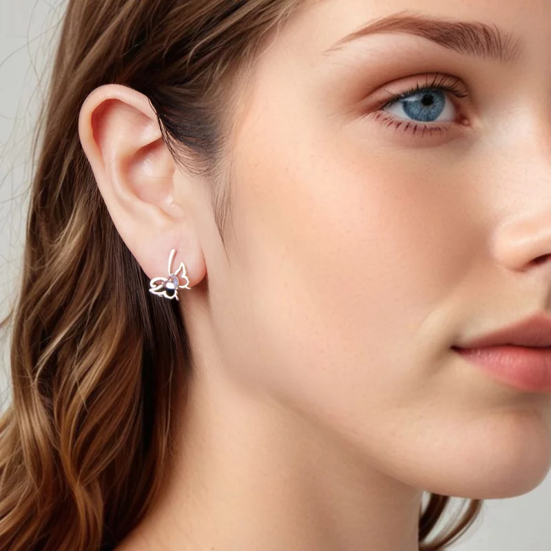 (image pour) Pandora Style Boucles d'oreilles à clous Papillon en argent 925 oxydé avec Pierr - Afficher 7