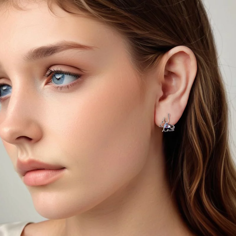 (image pour) Pandora Style Boucles d'oreilles à clous Papillon en argent 925 oxydé avec Pierr - Afficher 8