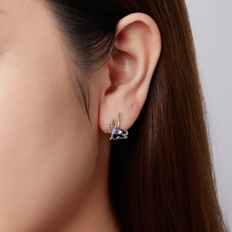 (image pour) Pandora Style Boucles d'oreilles à clous Papillon en argent 925 oxydé avec Pierr - Afficher 9