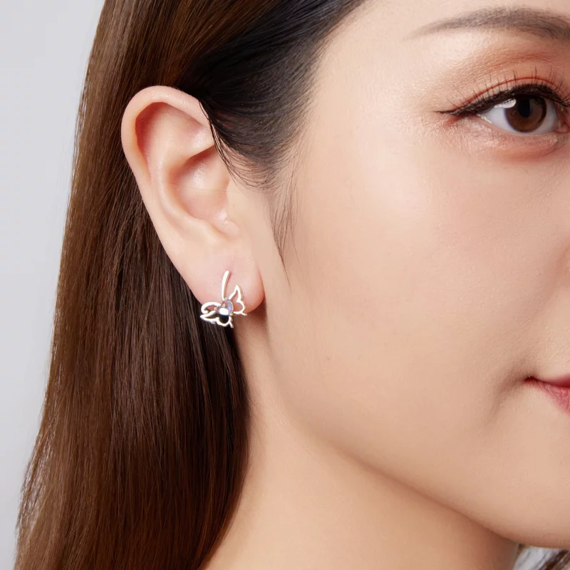 (image pour) Pandora Style Boucles d'oreilles à clous Papillon en argent 925 oxydé avec Pierr - Afficher 10