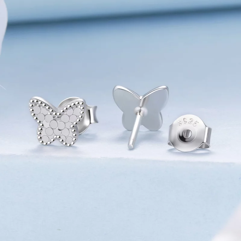 (image pour) Pandora Style Boucles d'Oreilles Clous Papillon Étincelantes en Argent 925 Plaqu - Afficher 2