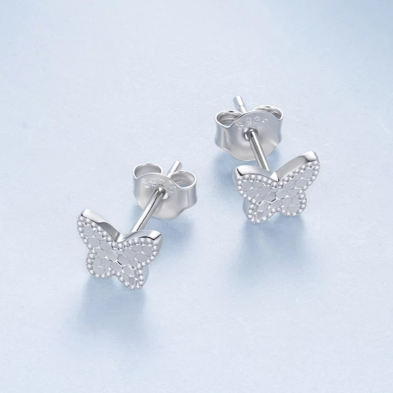 (image pour) Pandora Style Boucles d'Oreilles Clous Papillon Étincelantes en Argent 925 Plaqu - Afficher 3