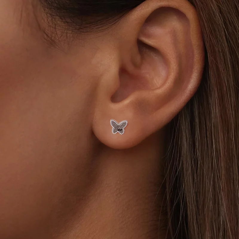 (image pour) Pandora Style Boucles d'Oreilles Clous Papillon Étincelantes en Argent 925 Plaqu - Afficher 5