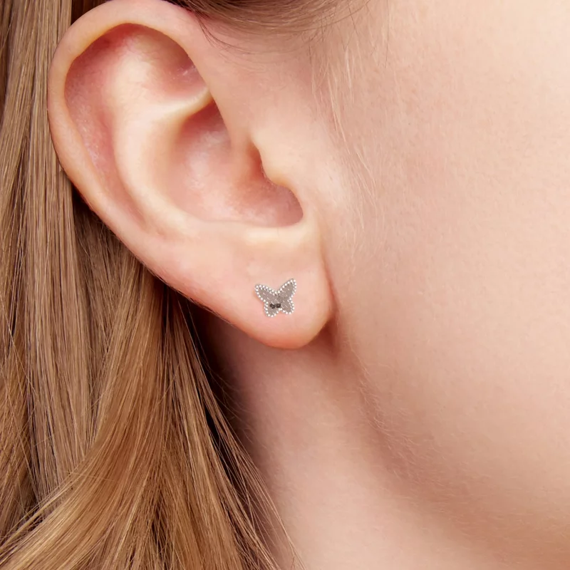 (image pour) Pandora Style Boucles d'Oreilles Clous Papillon Étincelantes en Argent 925 Plaqu - Afficher 6