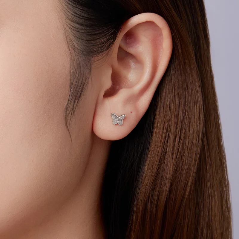 (image pour) Pandora Style Boucles d'Oreilles Clous Papillon Étincelantes en Argent 925 Plaqu - Afficher 9