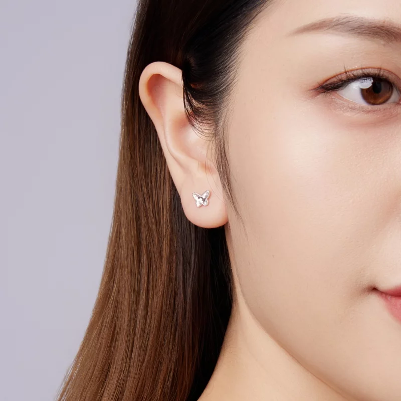 (image pour) Pandora Style Boucles d'Oreilles Clous Papillon Étincelantes en Argent 925 Plaqu - Afficher 10