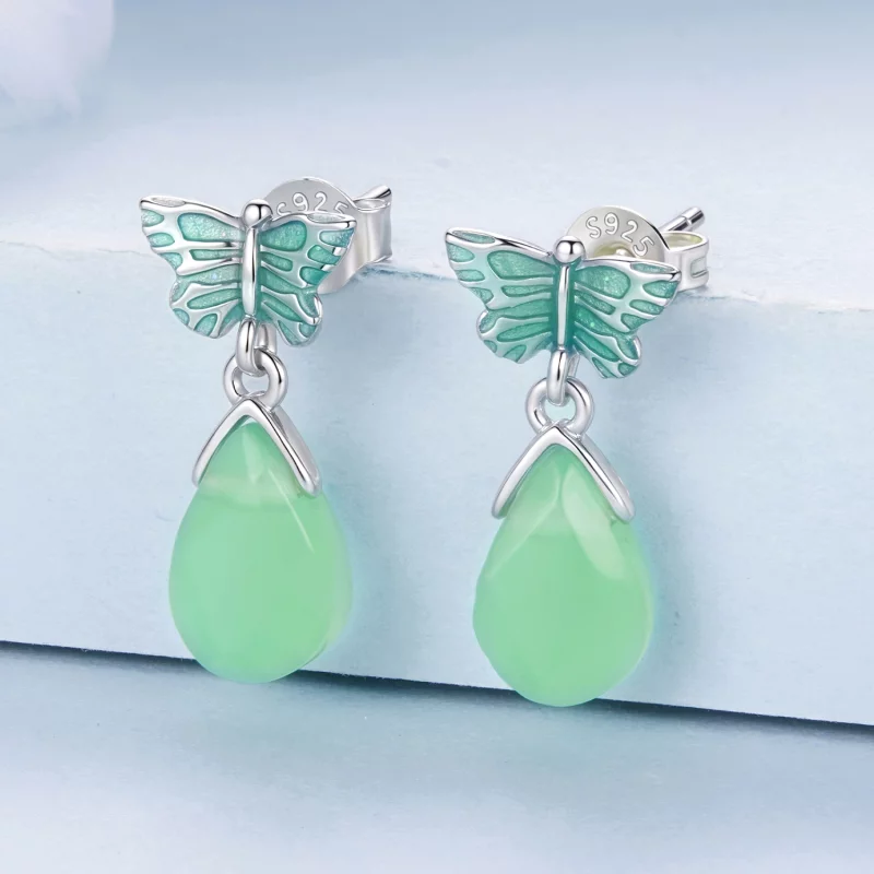 (image pour) Boucles d'oreilles pendantes papillon en argent 925 plaqué platine avec résine P - Afficher 2