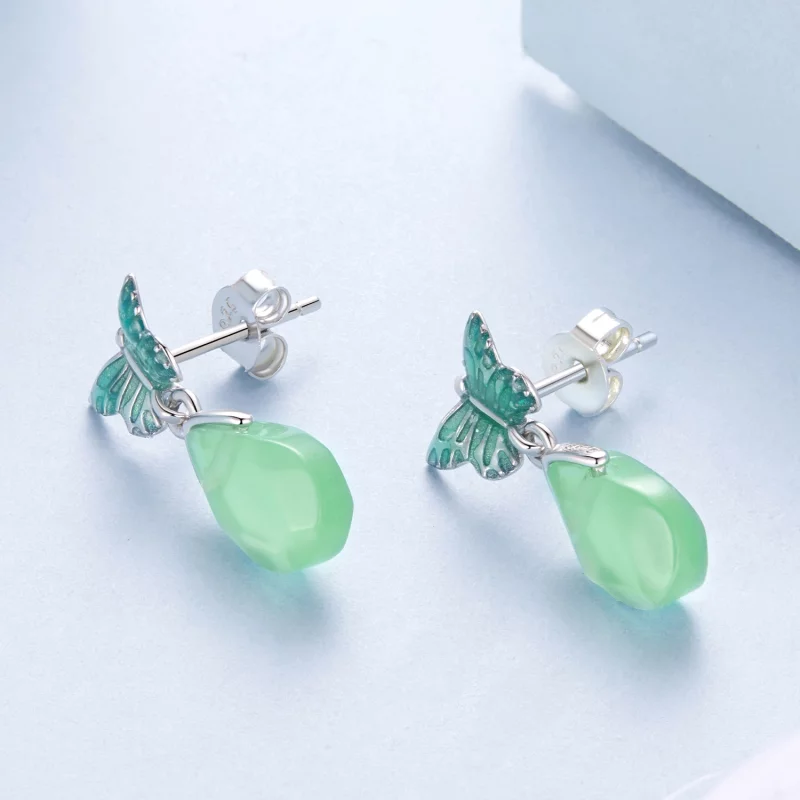 (image pour) Boucles d'oreilles pendantes papillon en argent 925 plaqué platine avec résine P - Afficher 3