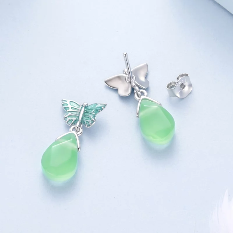 (image pour) Boucles d'oreilles pendantes papillon en argent 925 plaqué platine avec résine P - Afficher 4