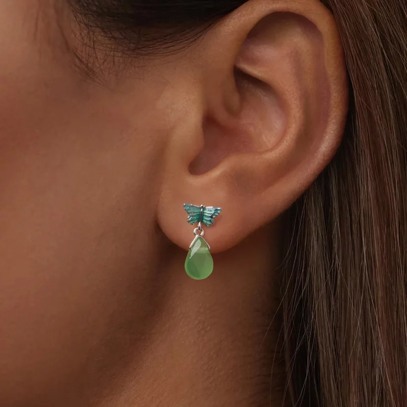 (image pour) Boucles d'oreilles pendantes papillon en argent 925 plaqué platine avec résine P - Afficher 5