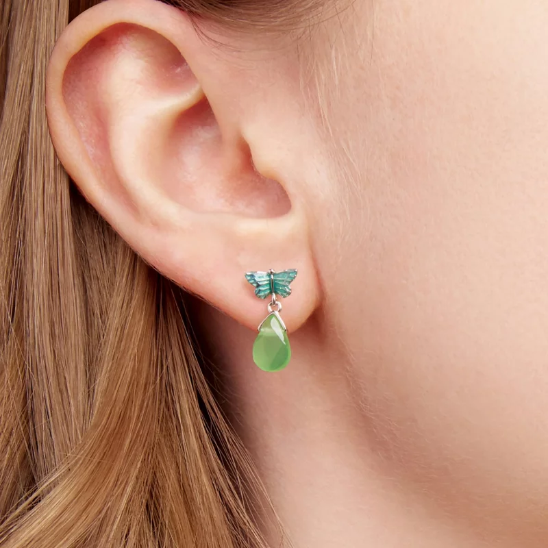 (image pour) Boucles d'oreilles pendantes papillon en argent 925 plaqué platine avec résine P - Afficher 6