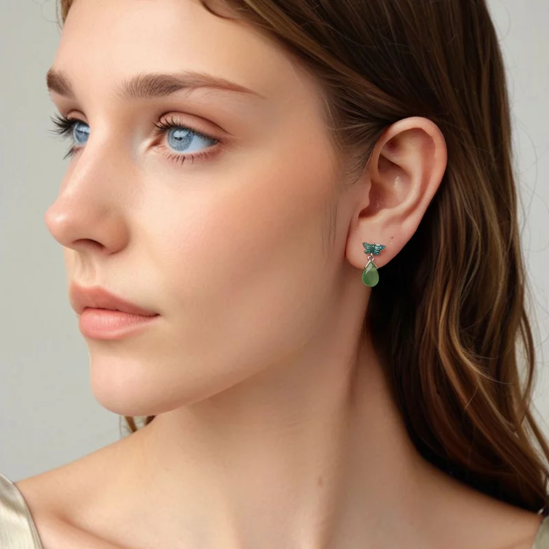 (image pour) Boucles d'oreilles pendantes papillon en argent 925 plaqué platine avec résine P - Afficher 7