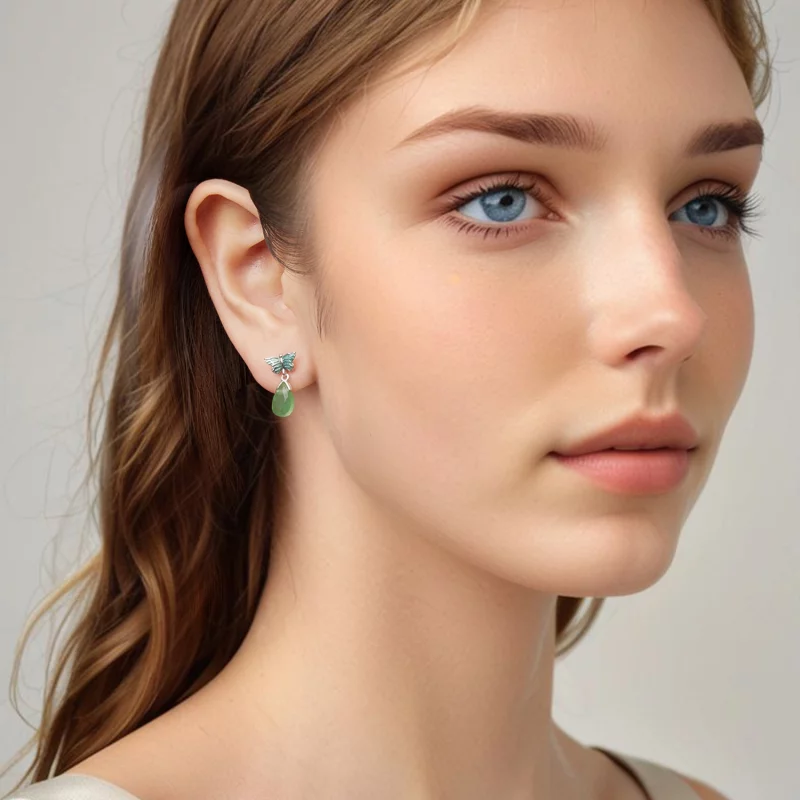 (image pour) Boucles d'oreilles pendantes papillon en argent 925 plaqué platine avec résine P - Afficher 8