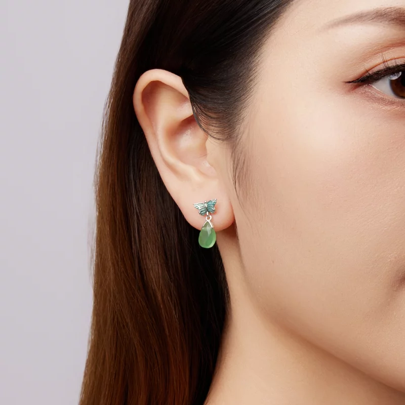 (image pour) Boucles d'oreilles pendantes papillon en argent 925 plaqué platine avec résine P - Afficher 9