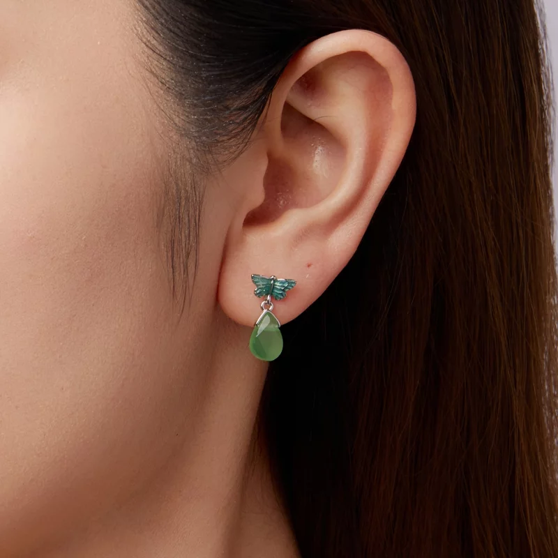 (image pour) Boucles d'oreilles pendantes papillon en argent 925 plaqué platine avec résine P - Afficher 10