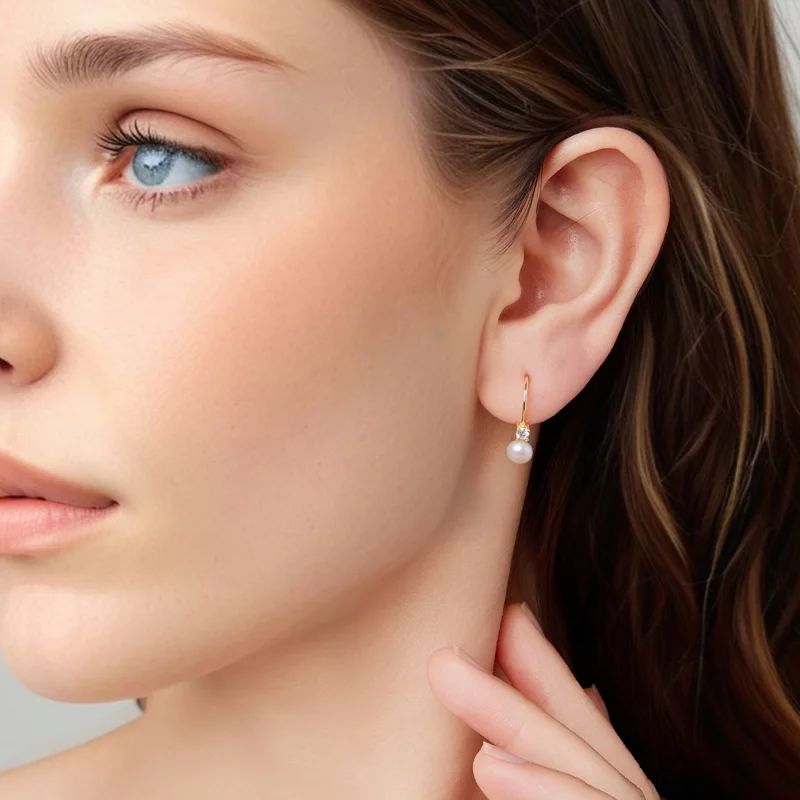 (image pour) Boucles d'oreilles à ressort en perle et moissanite en argent 925 style Pandora - Afficher 7