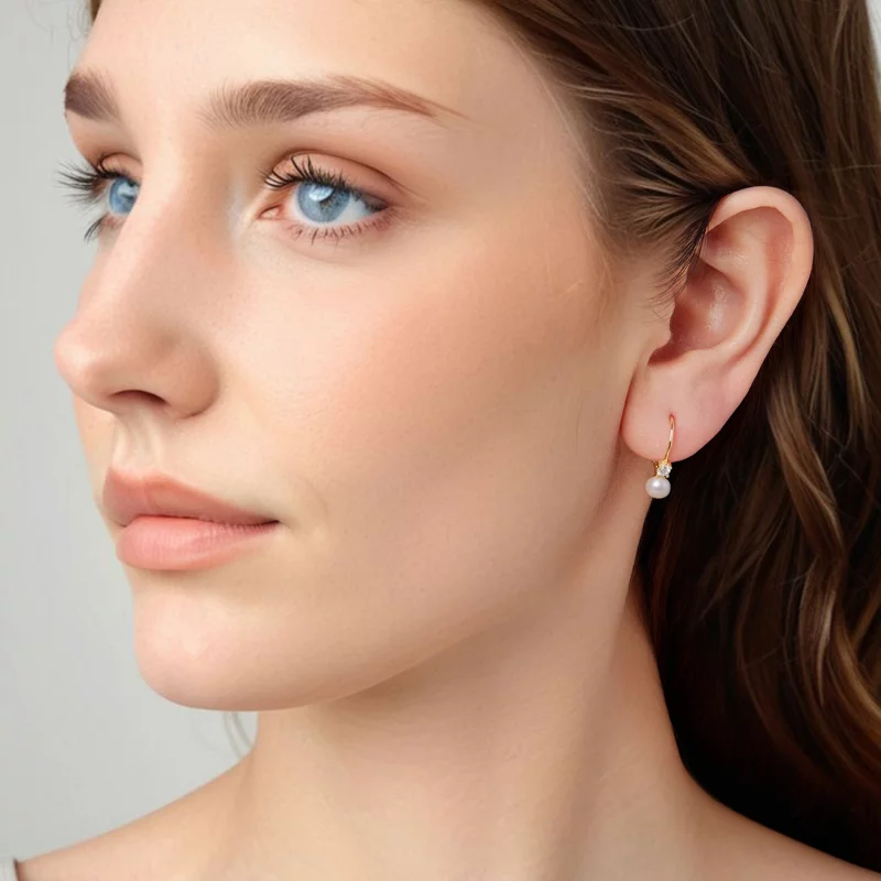 (image pour) Boucles d'oreilles à ressort en perle et moissanite en argent 925 style Pandora - Afficher 8