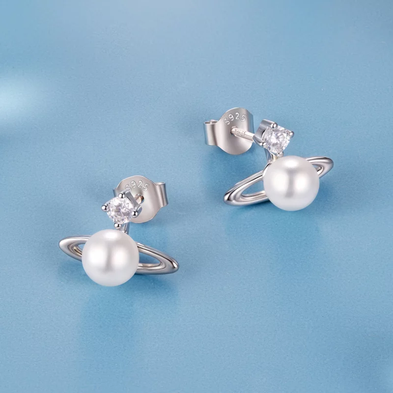 (image pour) Boucles d'oreilles à clou Planétaires en Argent 925 Pandora avec Zircon, Perle e - Afficher 3