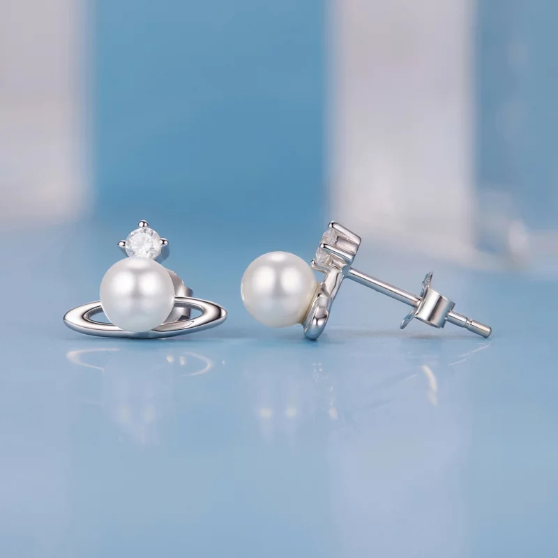 (image pour) Boucles d'oreilles à clou Planétaires en Argent 925 Pandora avec Zircon, Perle e - Afficher 4