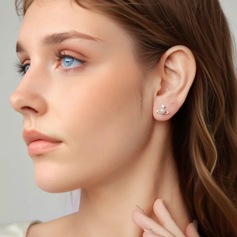 (image pour) Boucles d'oreilles à clou Planétaires en Argent 925 Pandora avec Zircon, Perle e - Afficher 7