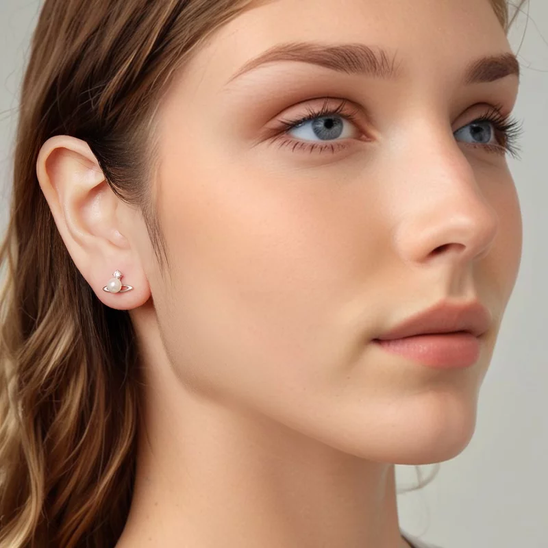 (image pour) Boucles d'oreilles à clou Planétaires en Argent 925 Pandora avec Zircon, Perle e - Afficher 8