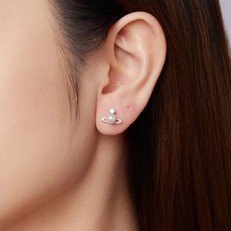 (image pour) Boucles d'oreilles à clou Planétaires en Argent 925 Pandora avec Zircon, Perle e - Afficher 9